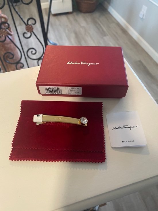 Salvatore Ferragamo Accessories - Salvatore Ferragamo Gold Barrette with Crystal Accent